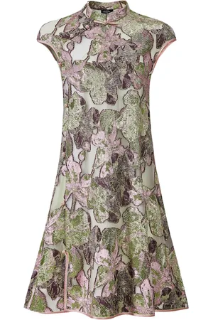 SHANGHAI TANG Vestido corto con diseño acampanado y motivo floral en jacquard