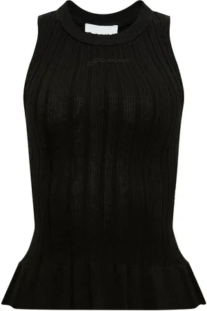 Ganni Top tejido de canalé con logo bordado