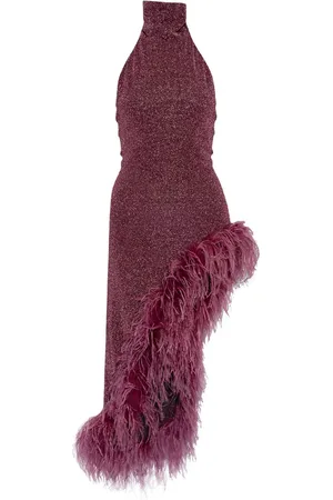 Oseree Vestido asimétrico con ribete de plumas