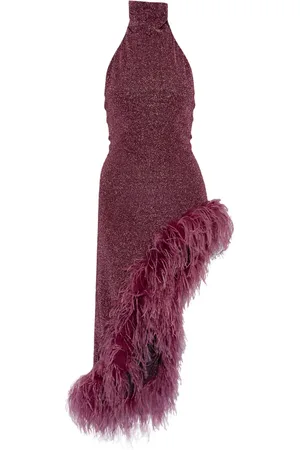Oseree Vestido asimétrico con ribete de plumas