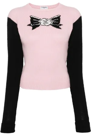 CHANEL Suéter de cachemira con moño en intarsia 1995