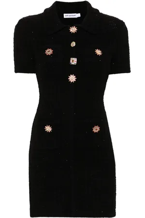 Self-Portrait Vestido corto tejido con botones de joyas