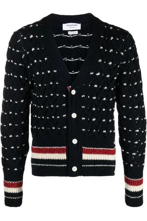 Thom Browne Cárdigan en tejido de ochos con motivo de rayas RWB