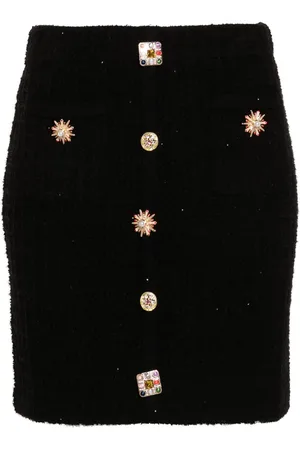 Self-Portrait Falda corta tejida con botones de joyas