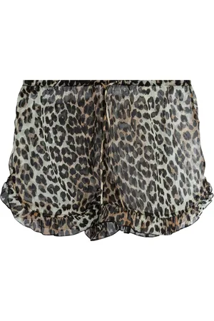 Ganni Shorts de playa con estampado de leopardo