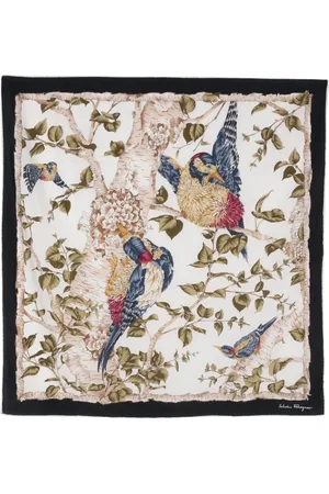 Salvatore Ferragamo Mascada de seda con pájaros estampados 1970