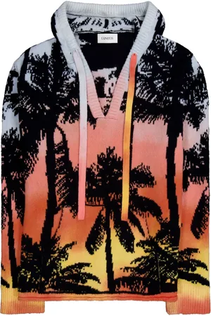 LANEUS Hoodie tejida con motivo de palmeras en jacquard