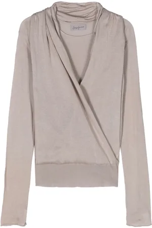 YOHJI YAMAMOTO Top de tejido fino de canalé con panel drapeado 2000