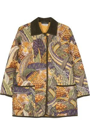 Salvatore Ferragamo Abrigo capitonado con estampado de jungla 1980