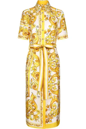 Dolce & Gabbana Vestido midi de seda con estampado Mayólica