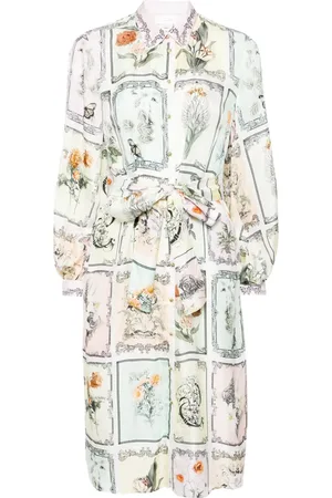 Camilla Vestido camisero de seda con estampado gráfico