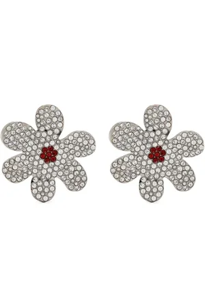 Marni Aretes de clip con detalles florales de cristal