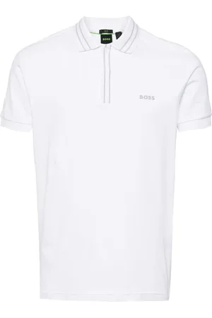 HUGO BOSS Playera tipo polo con logo estampado y ribete de rayas