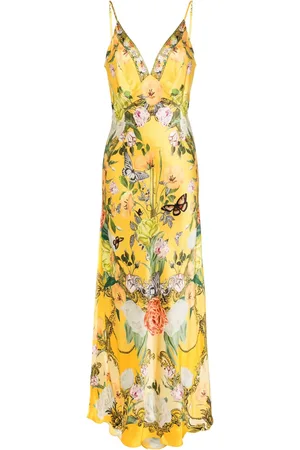 Camilla Vestido de seda largo con estampado floral