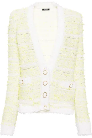 Balmain Cárdigan tejido de canalé con detalles deshilachados