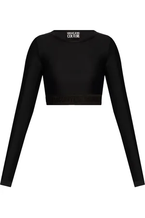 VERSACE Top corto con logo en el dobladillo