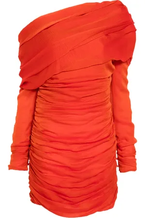 Saint Laurent Vestido corto con diseño fruncido y hombros descubiertos