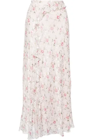 LOVESHACKFANCY Falda larga con diseño drapeado y estampado floral