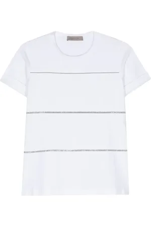 D.EXTERIOR Playera con motivo de rayas y mostacillas