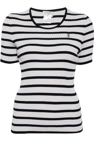 CHANEL Top tejido de canalé con motivo de rayas 1998