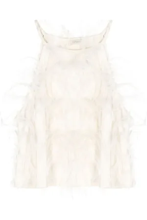 LAPOINTE Top satinado con detalle de plumas