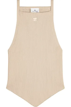 Courrèges Top de canalé con logo bordado