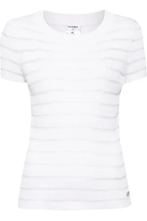CHANEL Playera tejida con motivo de rayas 2000