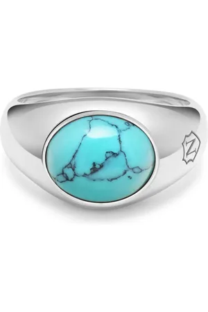 Nialaya Anillo de sello grabado con turquesa