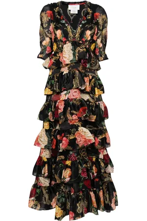 Camilla Vestido con estampado floral y volantes