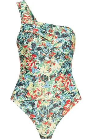 Ganni Traje de baño con estampado floral y tira en un hombro