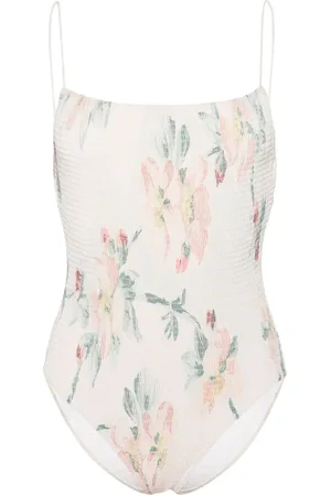 Totême Traje de baño fruncido con estampado floral