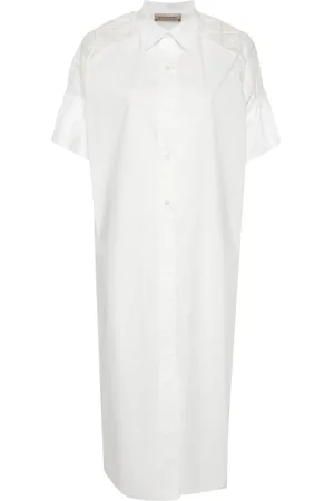 GENTRYPORTOFINO Vestido camisero largo con paneles transparentes