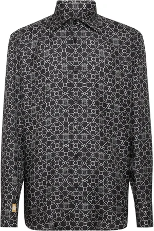 BILLIONAIRE Camisa de seda con logo estampado en toda la pieza