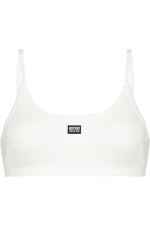 Moschino Bralette de canalé fino con parche del logo