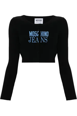 Moschino Cárdigan de tejido fino de canalé con logo en intarsia