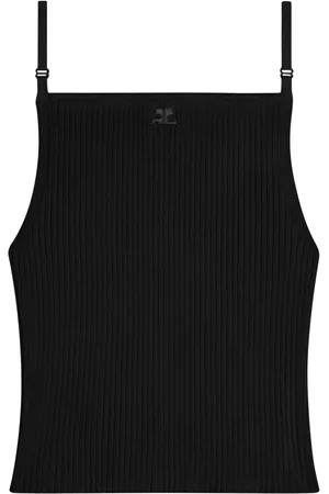 Courrèges Top tejido de canalé con logo bordado