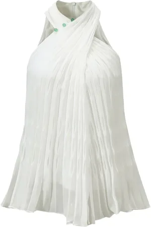 SHANGHAI TANG Top plisado con cuello cruzado