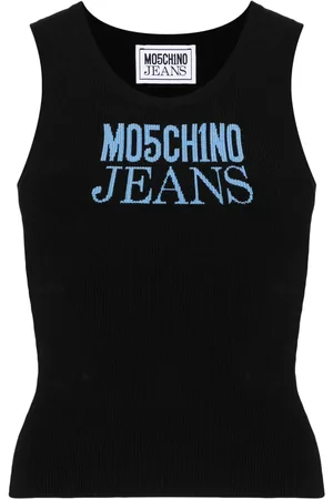 Moschino Top de canalé con logo en jacquard