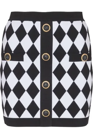 Balmain Falda corta tejida con motivo de rombos en intarsia