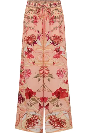 Camilla Pantalones de seda Blossoms and Brushstrokes
