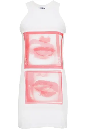Jean Paul Gaultier Vestido corto de malla con cara estampada
