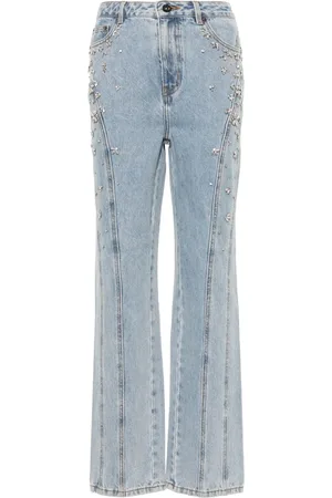 Self-Portrait Jeans rectos con detalle de gemas