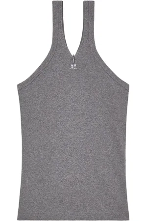 Courrèges Top tejido de canalé con logo bordado