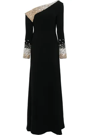 Dina Melwani Vestido largo con detalles de cristal
