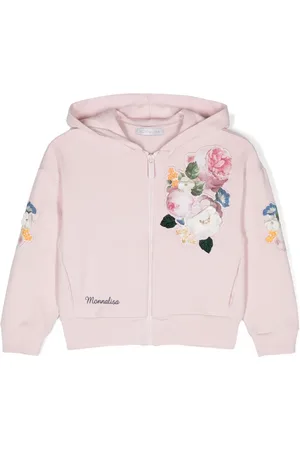 MONNALISA Hoodie con aplique floral y cierre