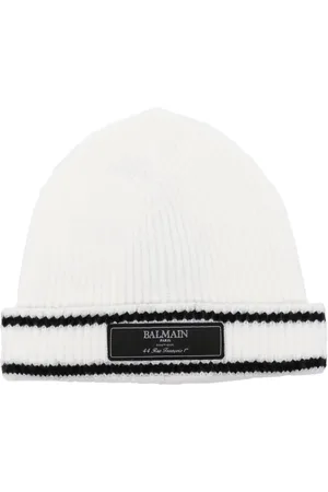 Balmain Gorro tejido de canalé con parche del logo