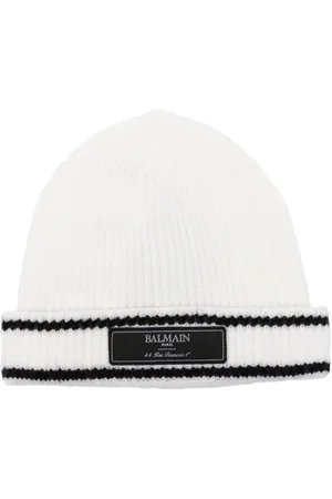 Balmain Gorro tejido de canalé con parche del logo