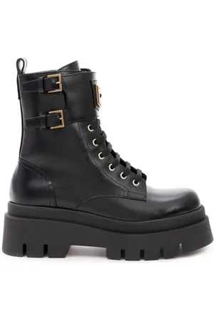Elisabetta Franchi Botas militares con placa del logo
