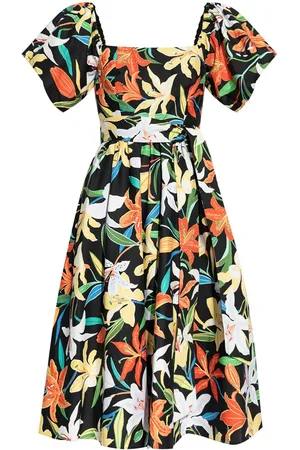 Kate Spade Vestido midi con estampado floral y cuello redondo