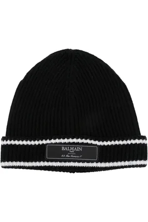 Balmain Gorro tejido de canalé con parche del logo